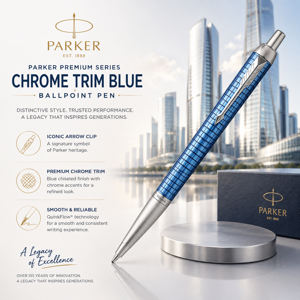 Parker Premium Series Ballpoint Pen – Blue CT (Chrome Trim)