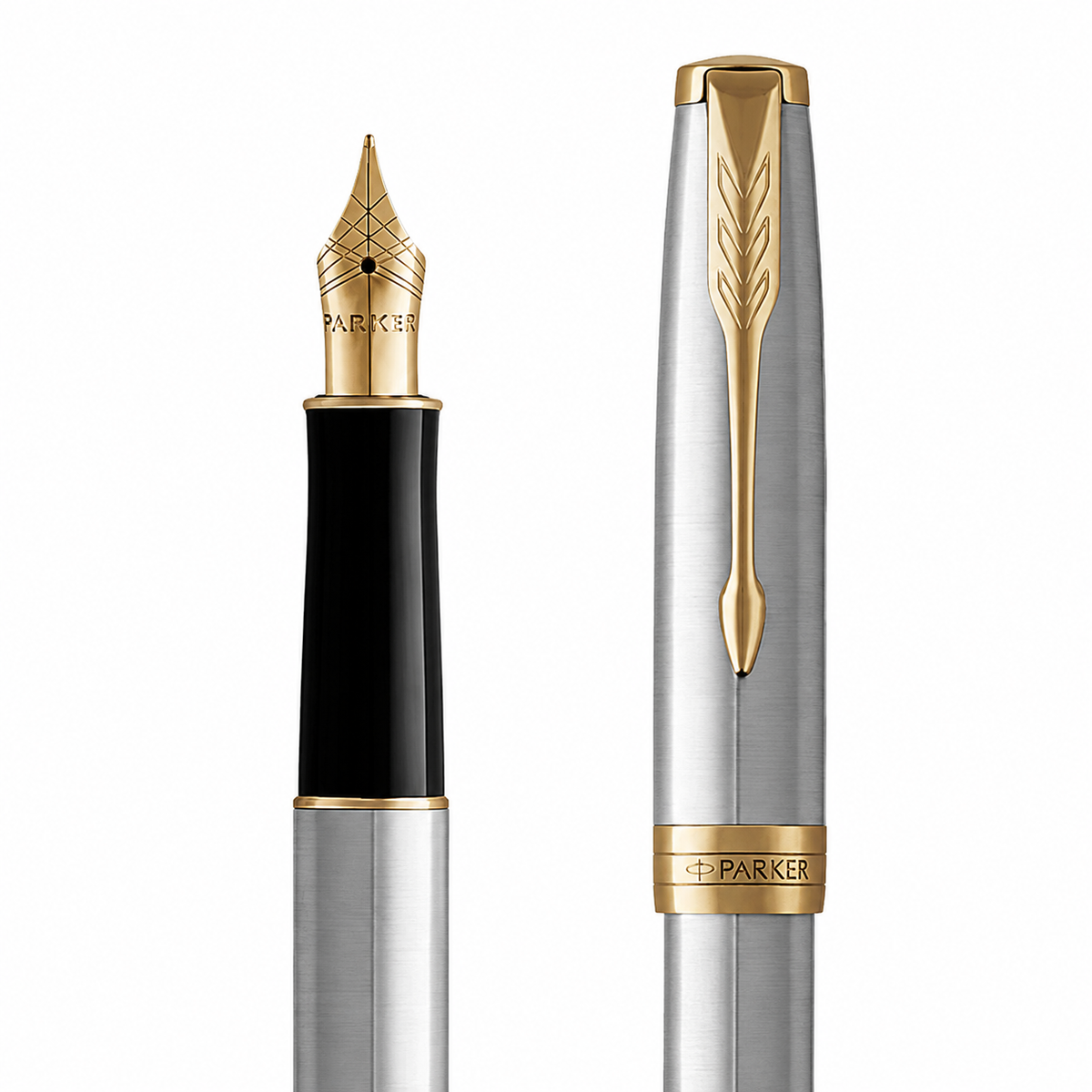 Parker Sonnet Stainless Steel GT Fountain Pen – Medium Nib & 23K Gold-Plated Trim
