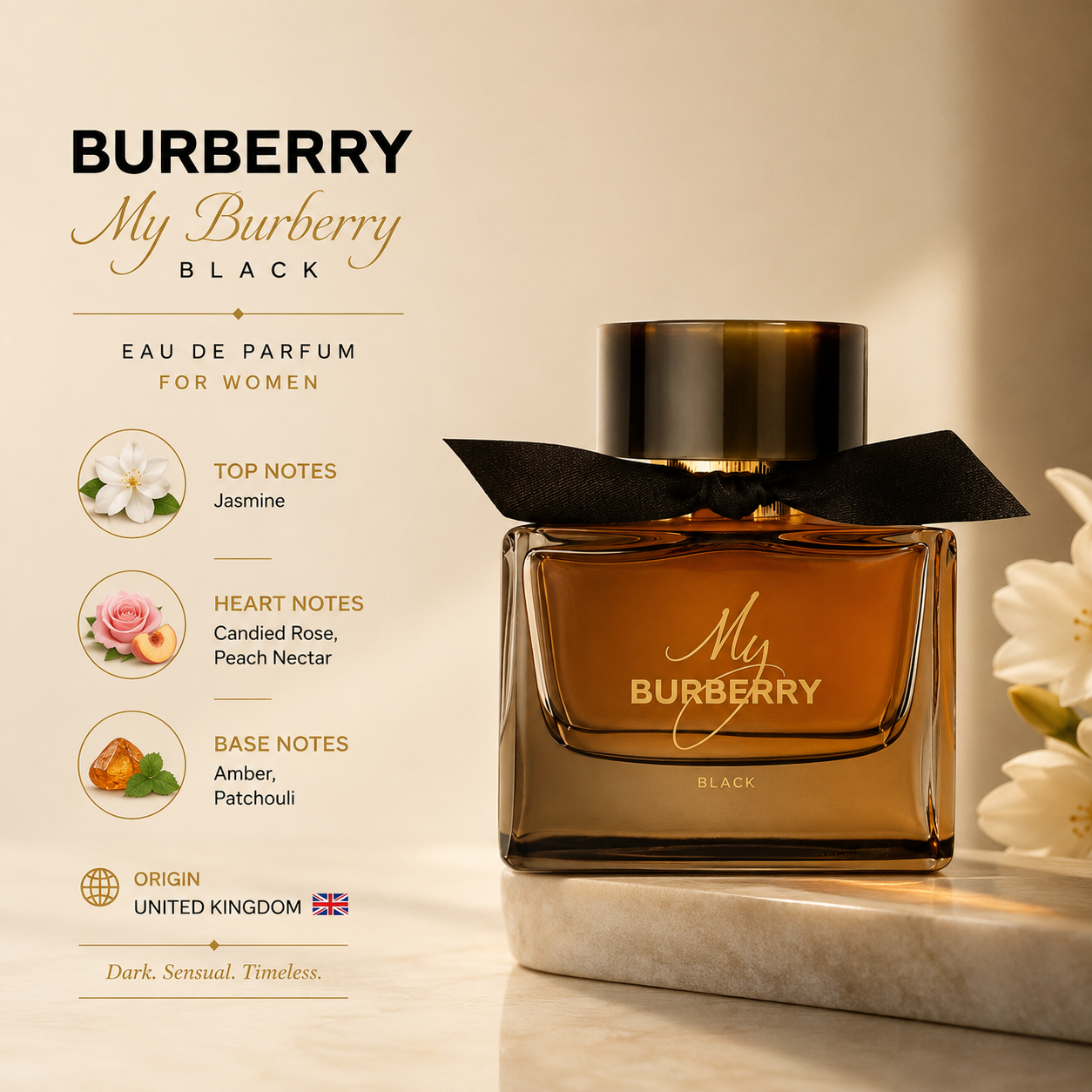 Burberry My Burberry Black EDP 90ml, women's perfume bottle