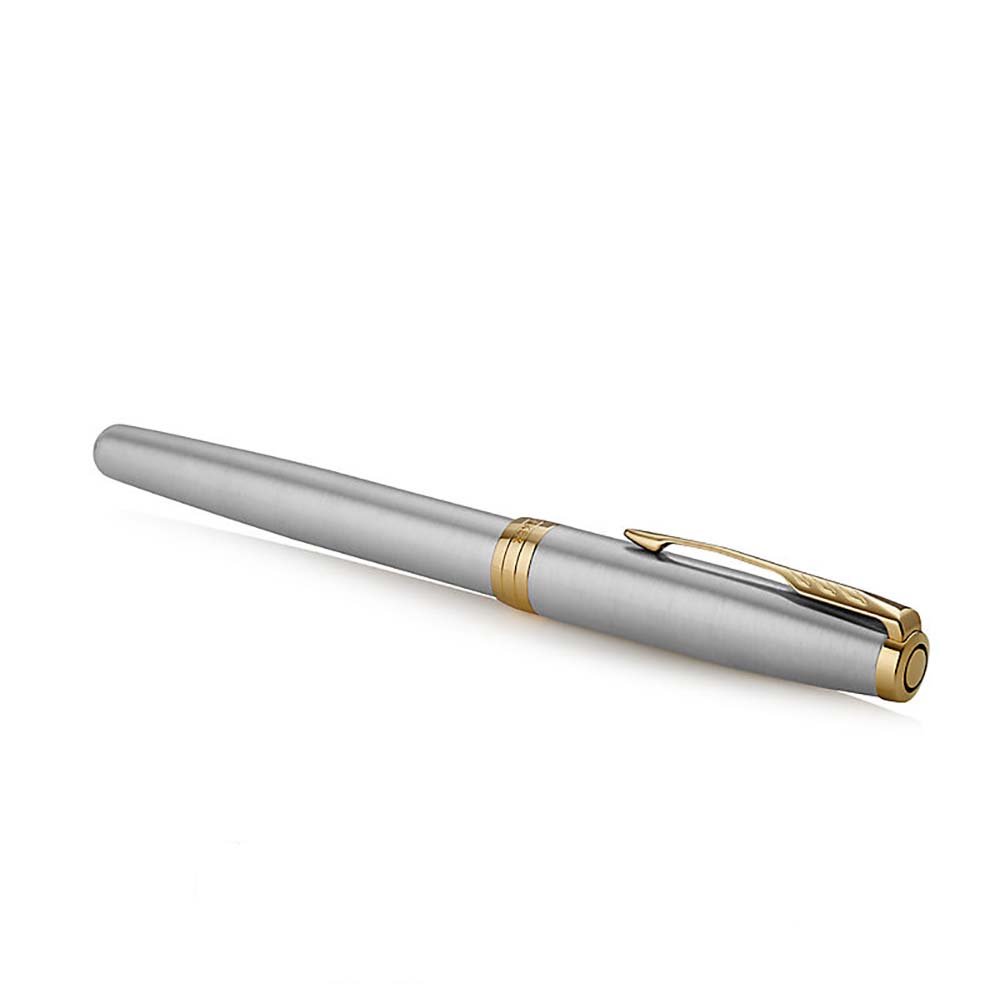 Parker Sonnet Stainless Steel GT Fountain Pen – Medium Nib & 23K Gold-Plated Trim