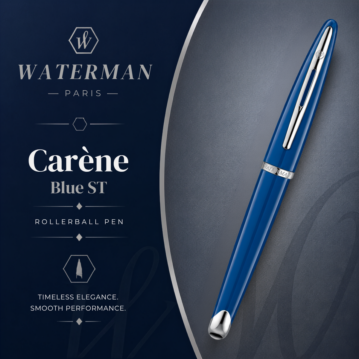 Waterman Carène Rollerball Pen – Blue with Stainless Steel Trim