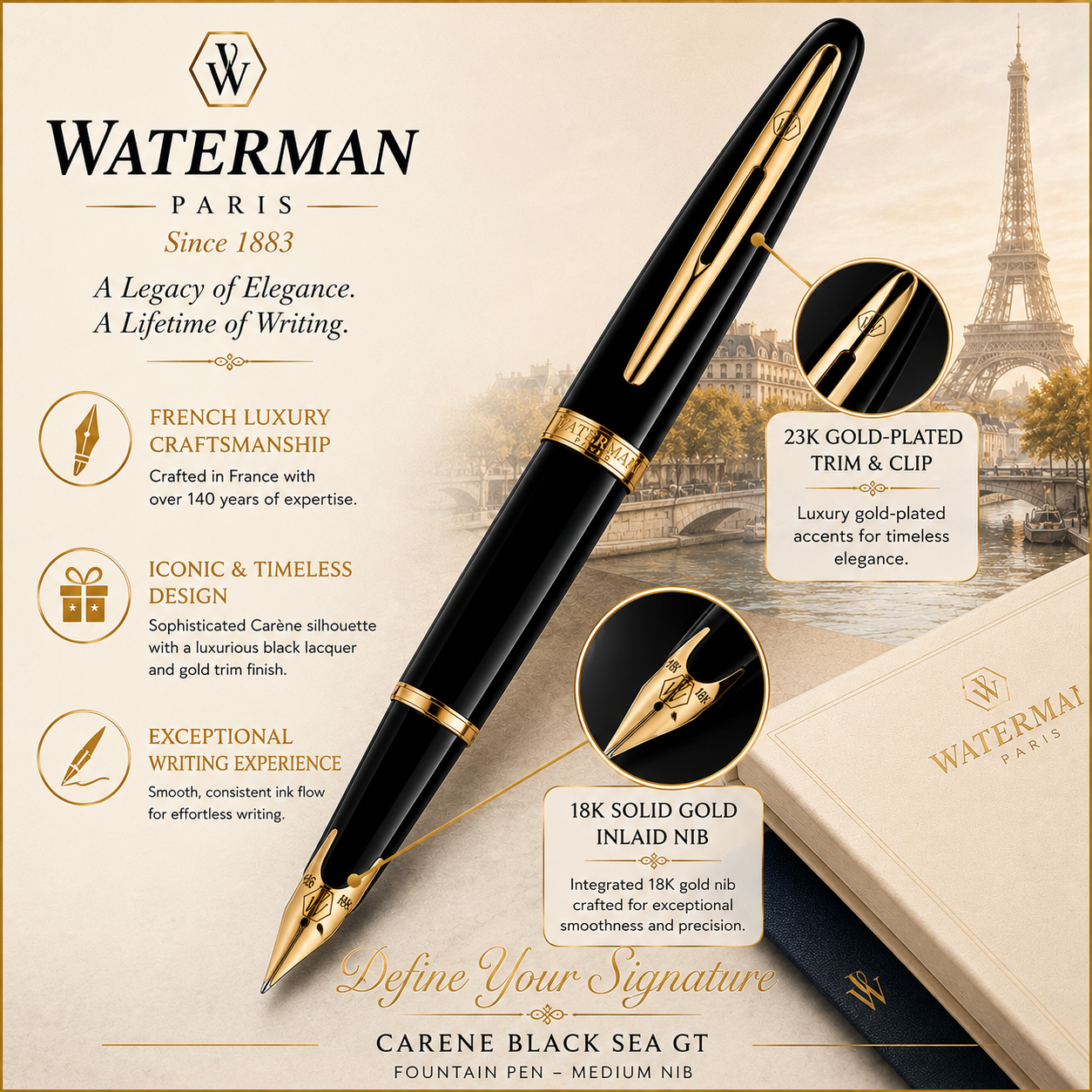 Waterman Carène Black Sea GT Fountain Pen – Medium Nib