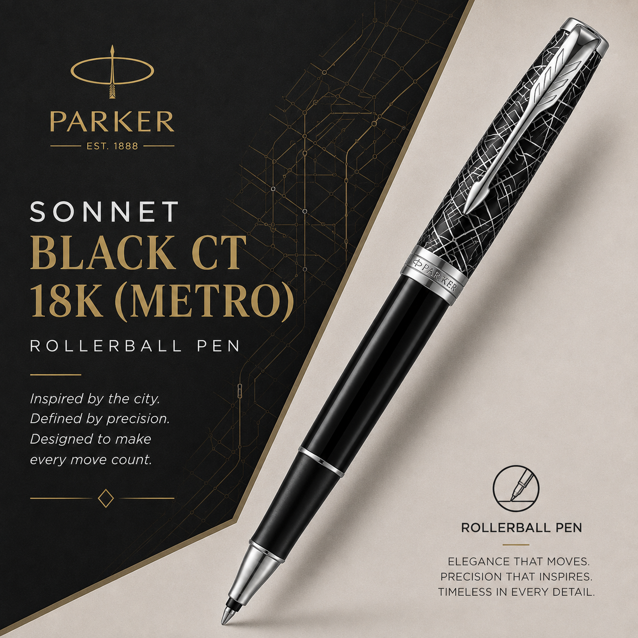 Parker Sonnet Black CT 18K (Metro) Rollerball Pen