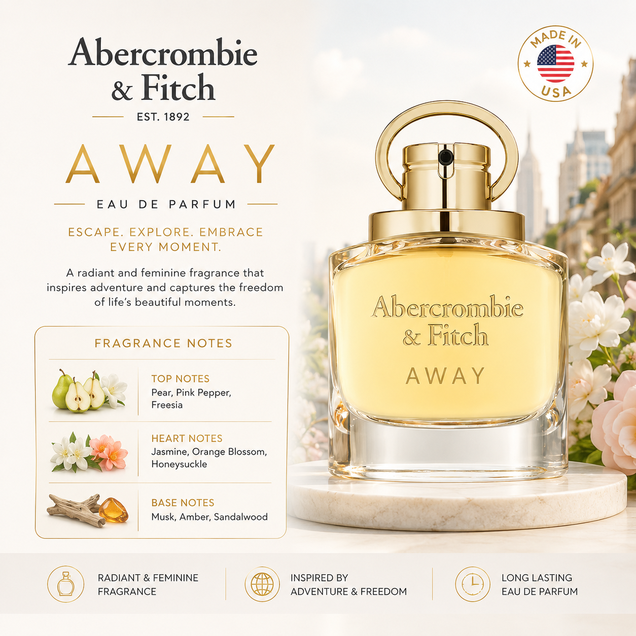 Abercrombie & Fitch Away EDP 100ml, women's perfume bottle