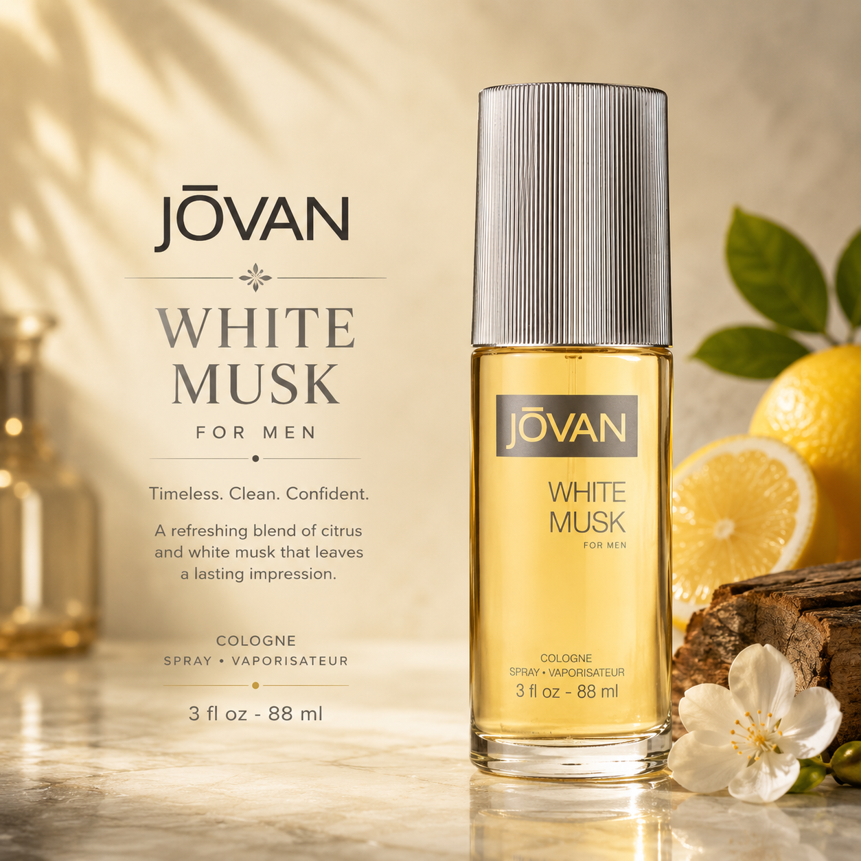 Jovan White Musk for Men Eau de Cologne 88ml | Timeless Citrus Musk Fragrance