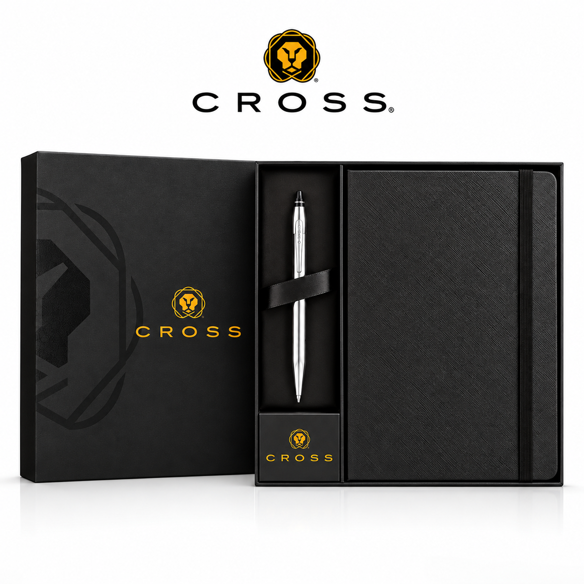 Cross Click Chrome Ballpoint Pen & A5 Notebook Gift Set - Black