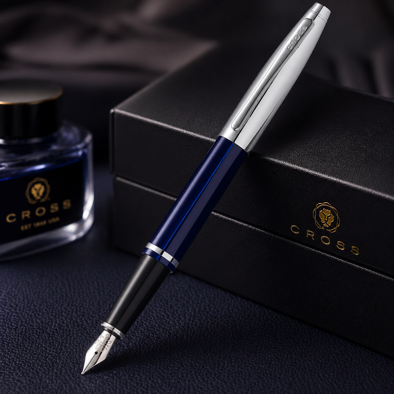 Cross Calais Chrome and Blue Lacquer Fountain Pen