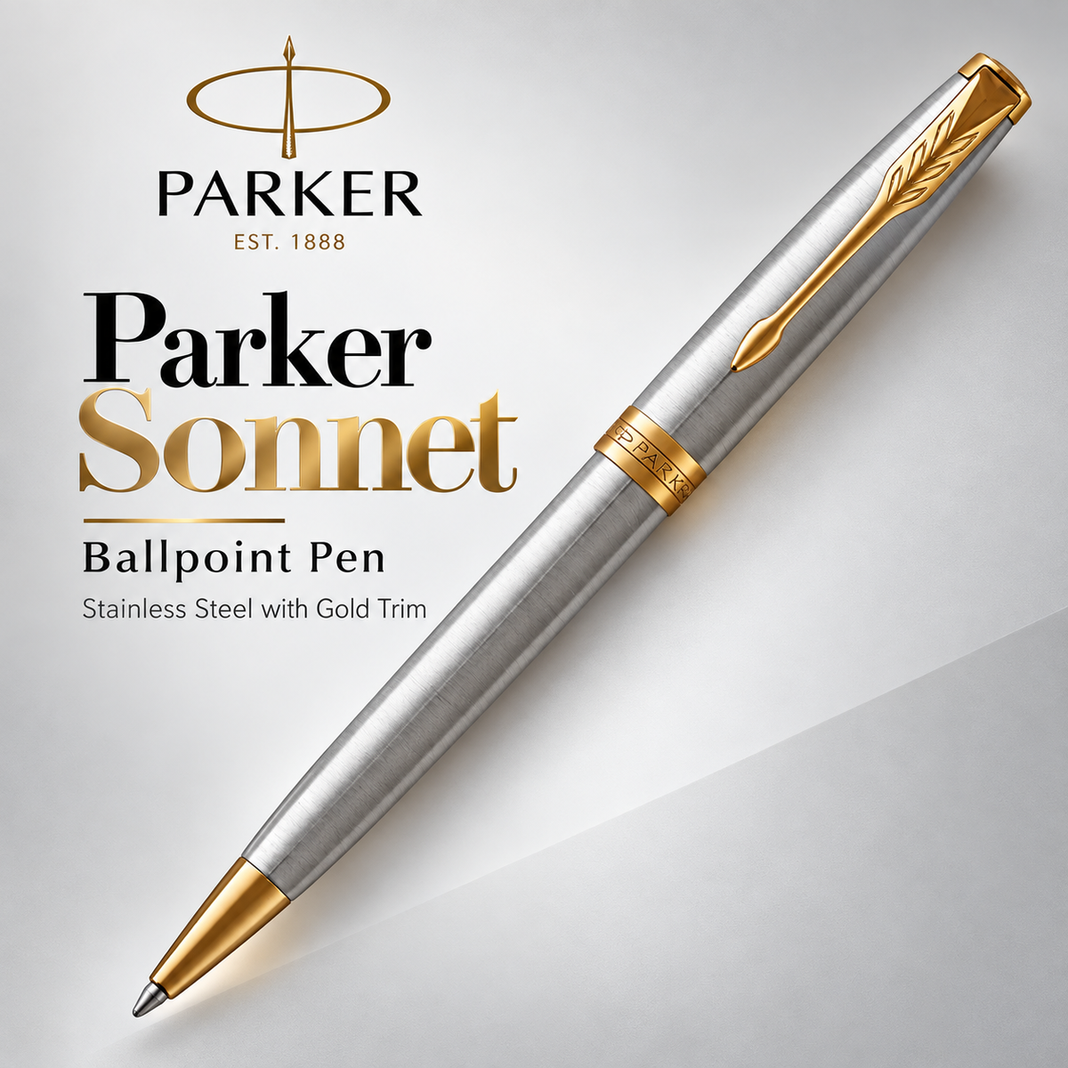 Parker Sonnet Ballpoint Pen – Stainless Steel with Gold Trim | Premium Ballpoint Pen