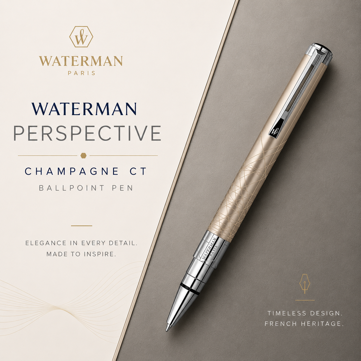 Waterman Perspective Ballpoint Pen – Champagne with Chrome Trim