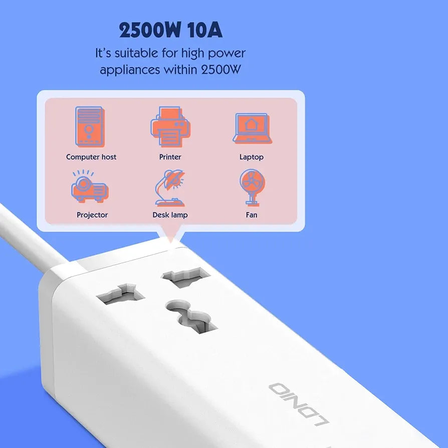 LDNIO Desktop Power Strip – 1 AC Outlet, 2 USB-A, 2 USB-C, 2500W (White)