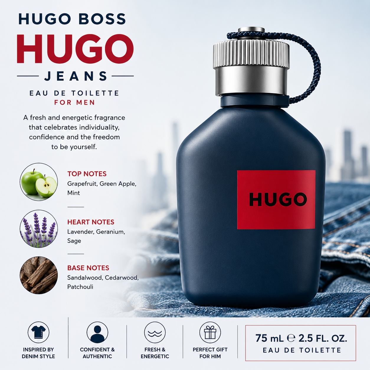 Hugo Boss Hugo Jeans for Men — Eau de Toilette 75ml