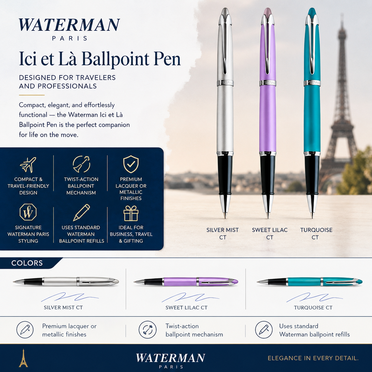 Waterman Ici Et La Ballpoint Pen – Sweet Lilac / Turquoise / Silver Mist