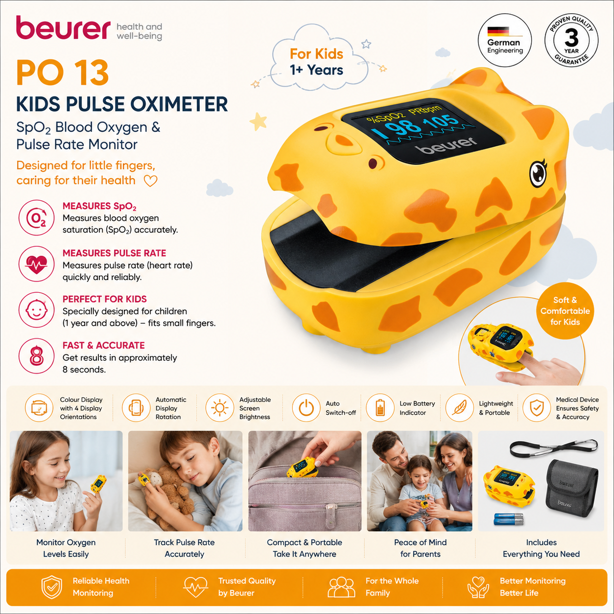 Beurer PO 13 kids pulse oximeter, children's SpO2 and pulse rate monitor