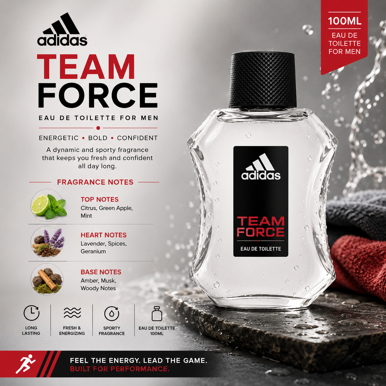 Adidas Team Force Eau de Toilette for Men – 100ml