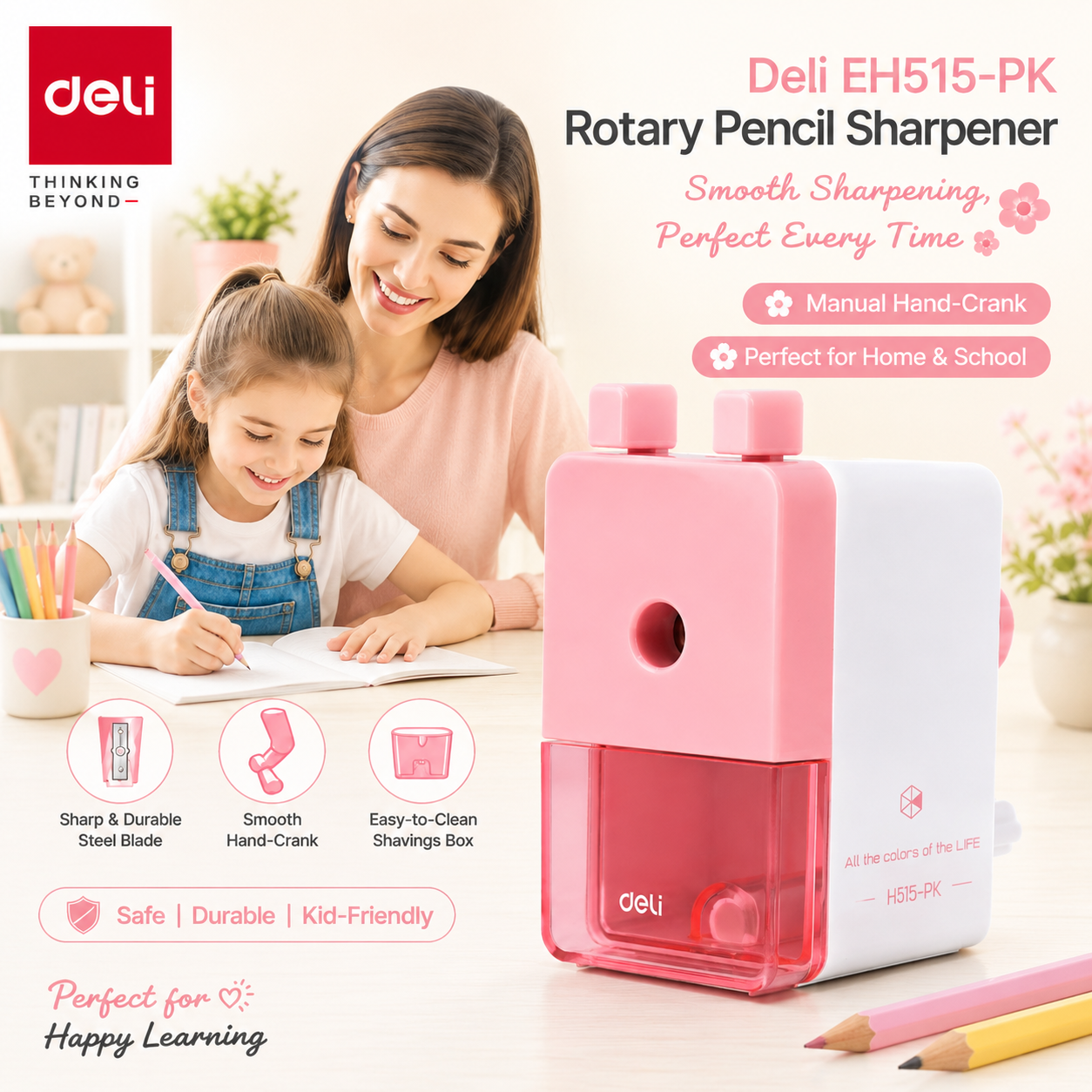 Deli EH515 Rotary Pencil Sharpener | Manual Hand-Crank Desktop Sharpener