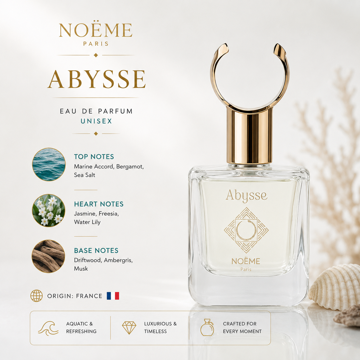 Noème Paris Abysse – Eau de Parfum 100ml | Unisex Aquatic Luxury Fragrance