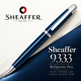 Sheaffer 9333 Ballpoint Pen – Shiny Chrome Cap & Blue Nickel Trim