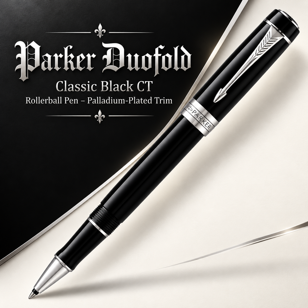 Parker Duofold Classic Black CT Rollerball Pen – Palladium-Plated Trim