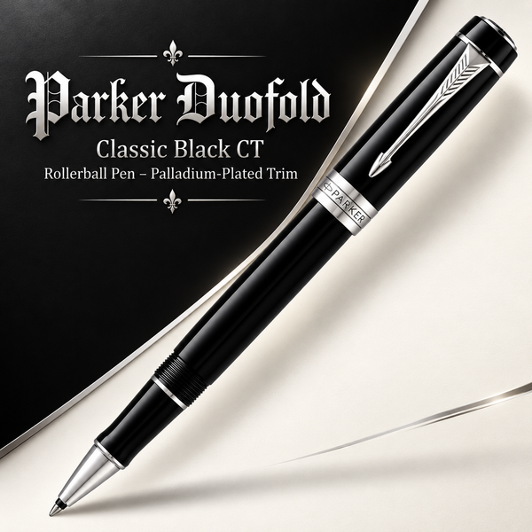 Parker Duofold Classic Black CT Rollerball Pen – Palladium-Plated Trim