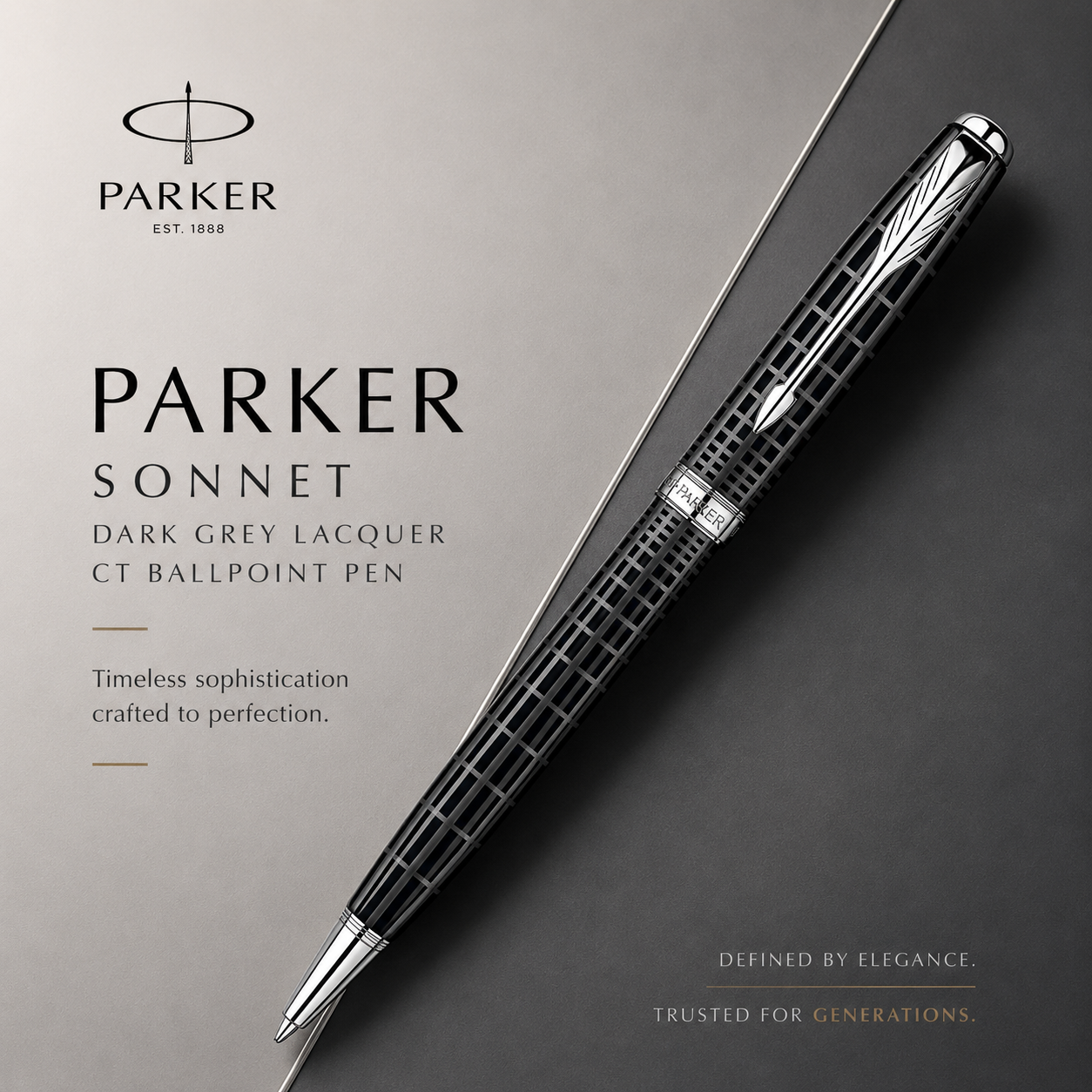Parker Sonnet Dark Grey Lacquer CT Ballpoint Pen – Chrome Trim Luxury Pen