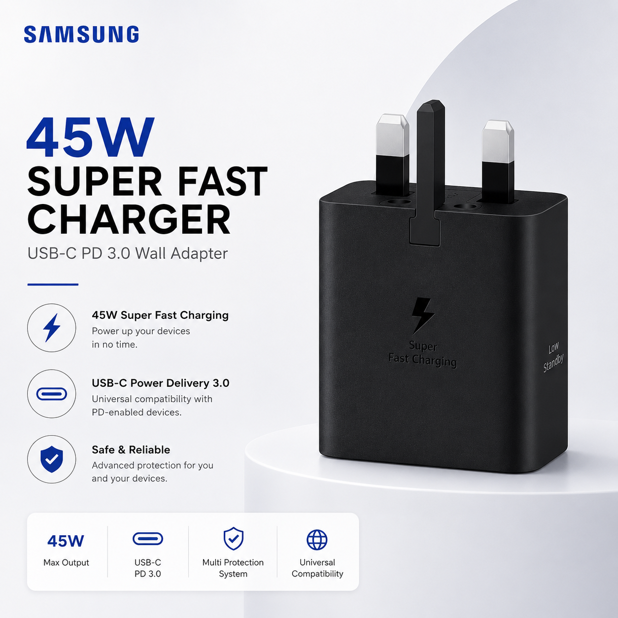 Samsung 45W USB-C Super Fast Charger Original – PD 3.0 Wall Adapter
