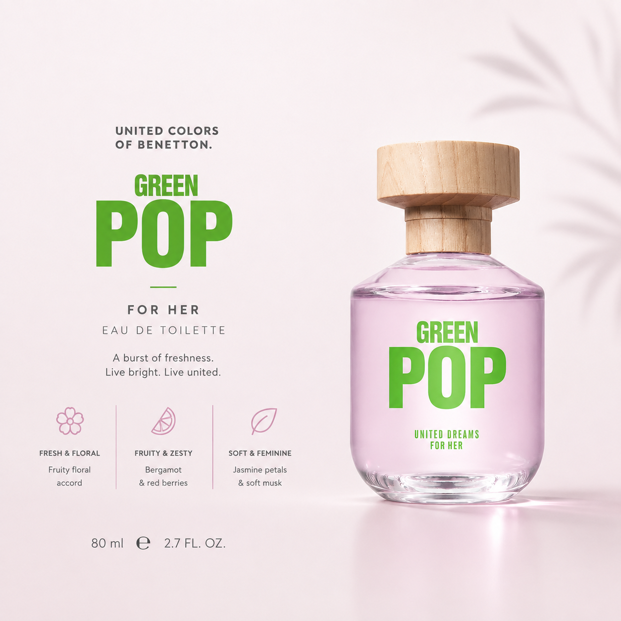 United Colors of Benetton Green Pop for Her Eau de Toilette – 80ml