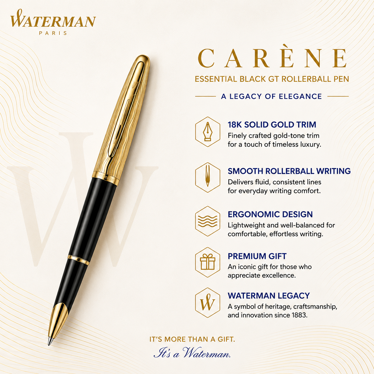 Waterman Carène Essential Black GT Rollerball Pen
