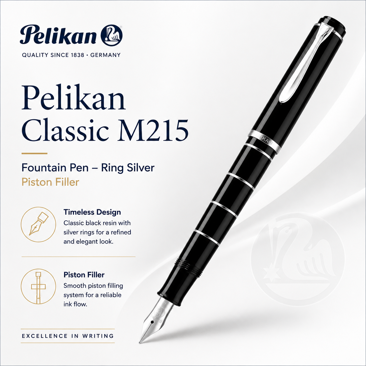 Pelikan Classic M215 Fountain Pen – Ring Silver