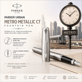 Parker Urban Metro Metallic Chrome Trim Fountain Pen