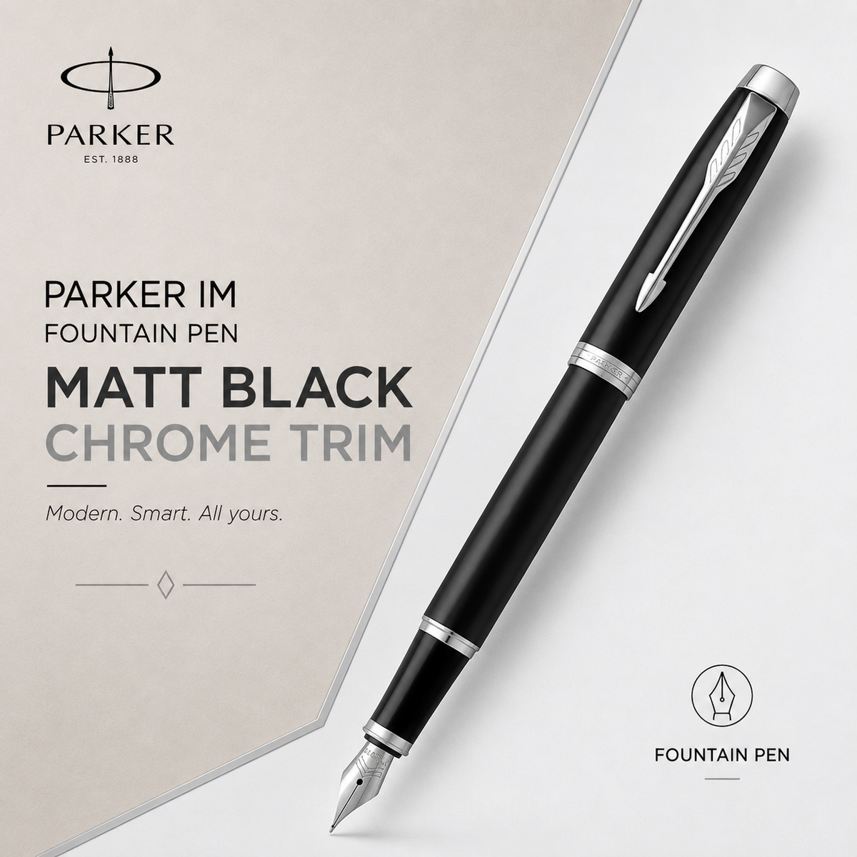 Parker IM Matt Black Chrome Trim Fountain Pen