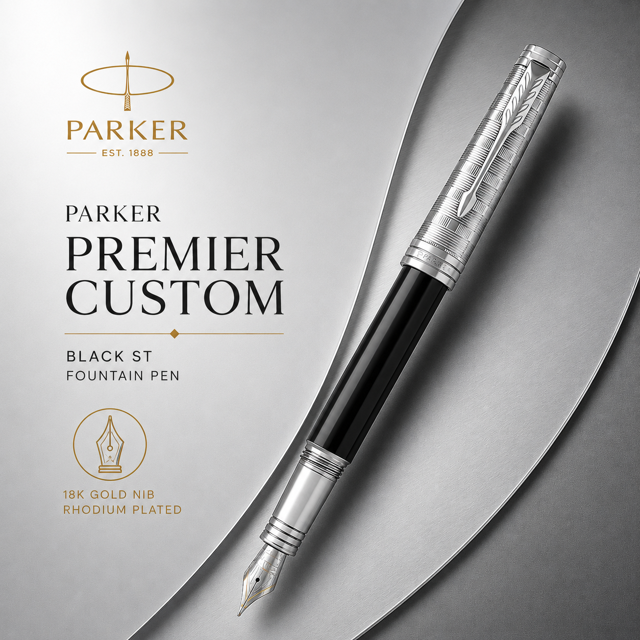 Parker Premier Custom Tartan Black ST Fountain Pen – 18K Gold Nib
