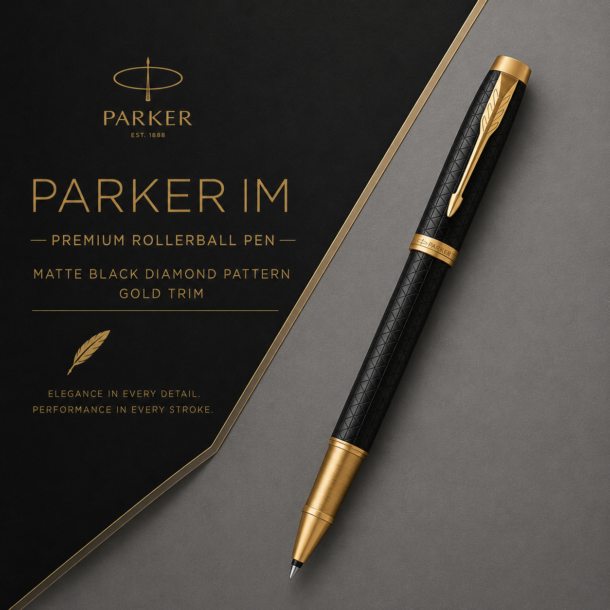 Parker IM Premium Rollerball Pen – Matte Black Diamond Pattern Gold Trim (GT)