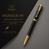 Parker IM Premium Rollerball Pen – Matte Black Diamond Pattern Gold Trim (GT)