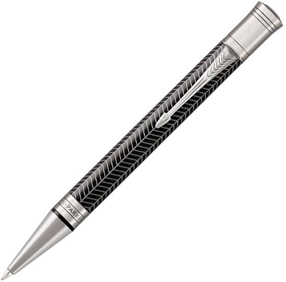Parker Duofold Prestige Black Chevron CT Ballpoint Pen – Palladium-Plated Trim