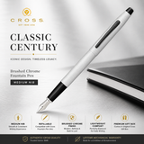 Cross Classic Century Refillable Fountain Pen Medium Nib Brushed Chrome