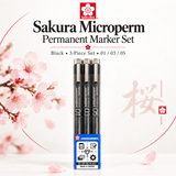 Sakura Microperm Permanent Marker Set – Black, 3 Pieces (01, 03, 05)