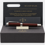 Parker Duofold Prestige Burgundy Chevron CT Fountain Pen – 18K Solid Gold Two-Tone Rhodium-Plated Nib