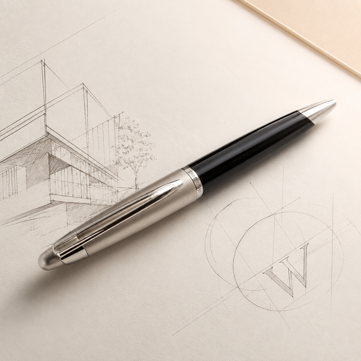 Waterman Edson Diamond Black Ballpoint Pen – Platinum-Plated Trim