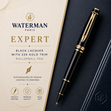 Waterman Expert Rollerball Pen – Black with Gold Trim