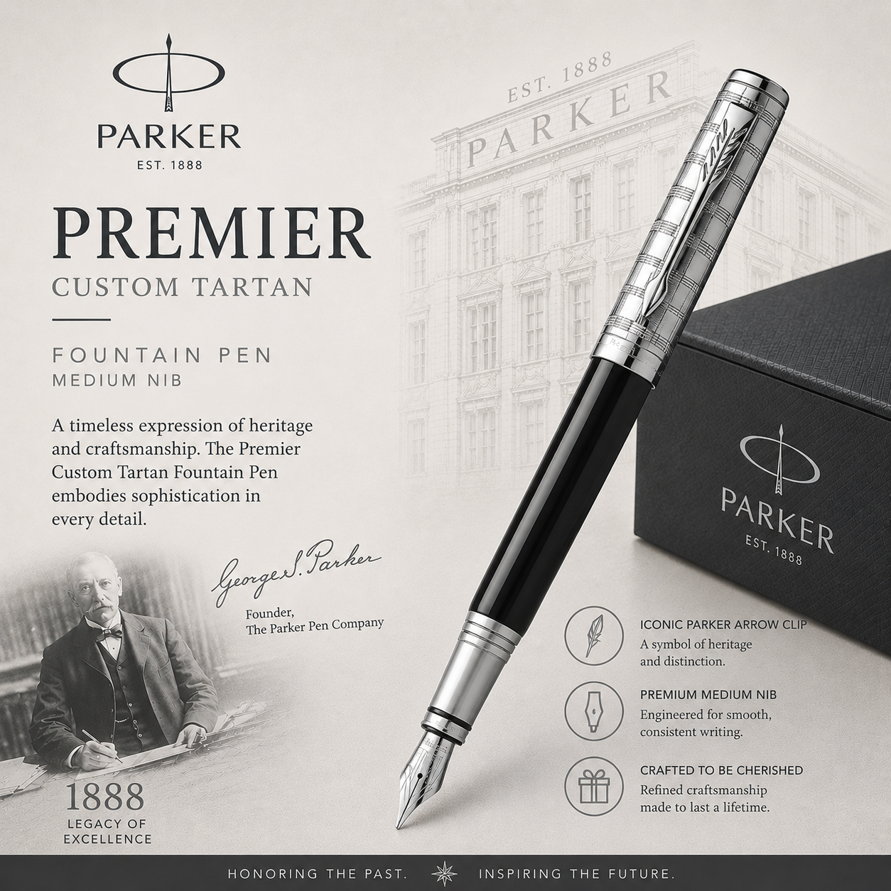 Parker Premier Custom Fountain Pen – Black ST | Steel Nib Medium