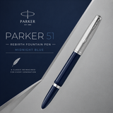 Parker 51 Rebirth Fountain Pen – Midnight Blue with Chrome Trim | Premium Fountain Pen