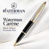 Waterman Carène Fountain Pen – Black Deluxe with Gold Trim (18K Gold Nib)