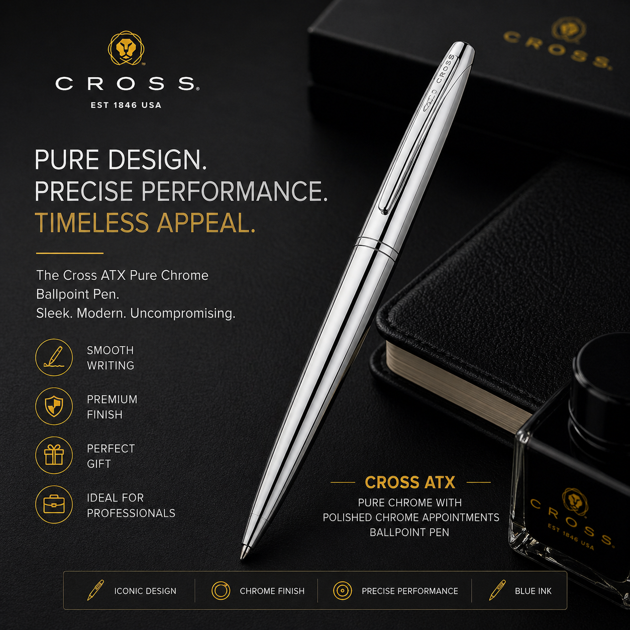 Cross ATX Pure Chrome Ballpoint Pen – Polished Chrome | Lifetime Warranty