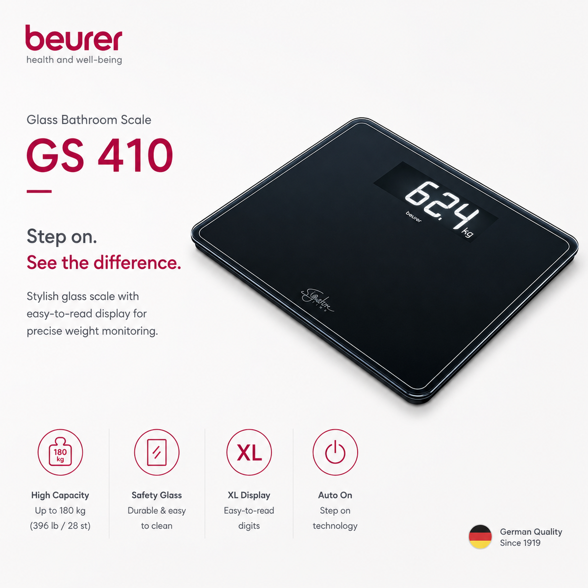 Beurer GS 410 Glass Bathroom Scale – Black