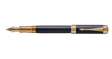 Parker Duofold Prestige Blue Chevron GT Fountain Pen – 18K Solid Gold Two-Tone Medium Nib