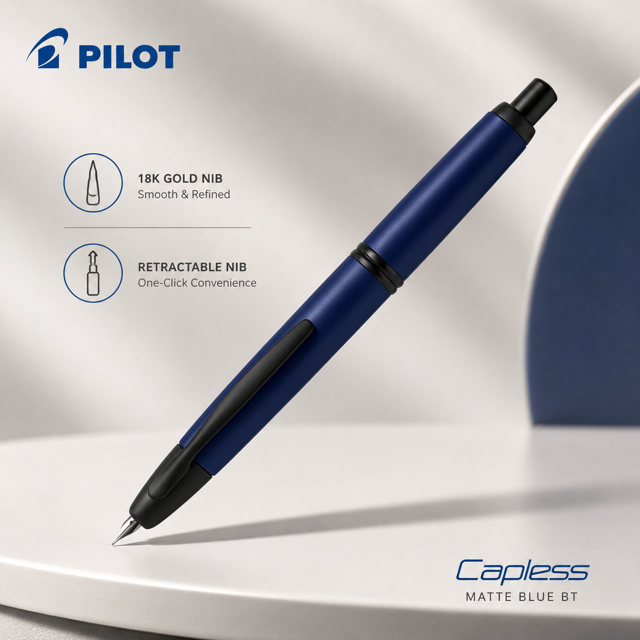 Pilot Capless Vanishing Point Fountain Pen – Matte Black BT (18K Gold Nib)
