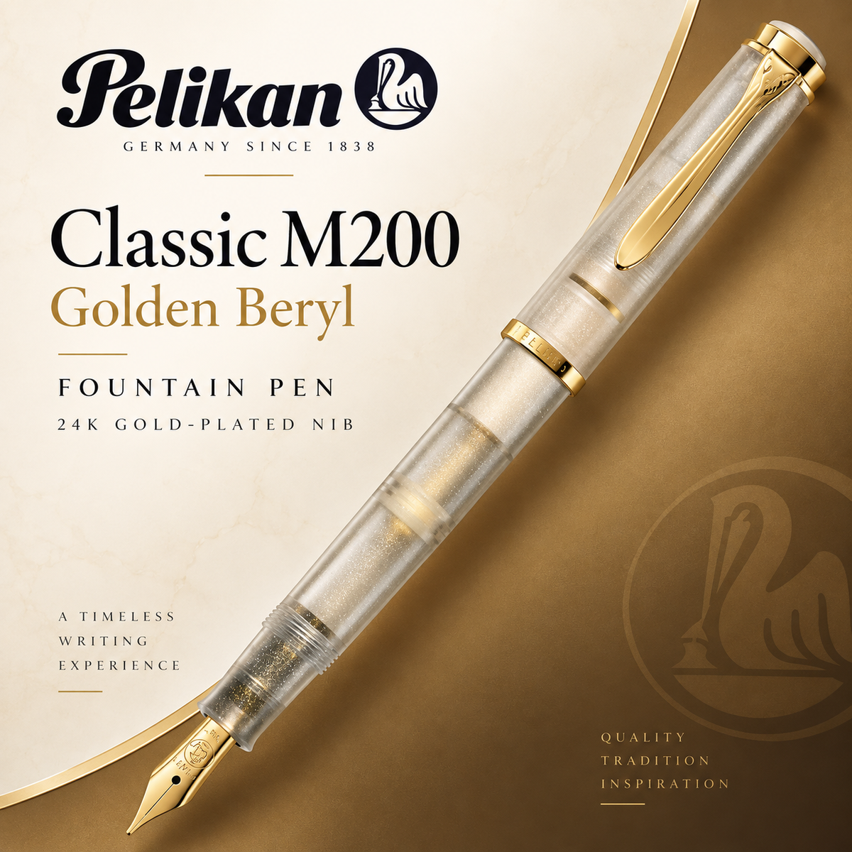 Pelikan Classic M200 Fountain Pen | Golden Beryl | 24K Gold-Plated Nib