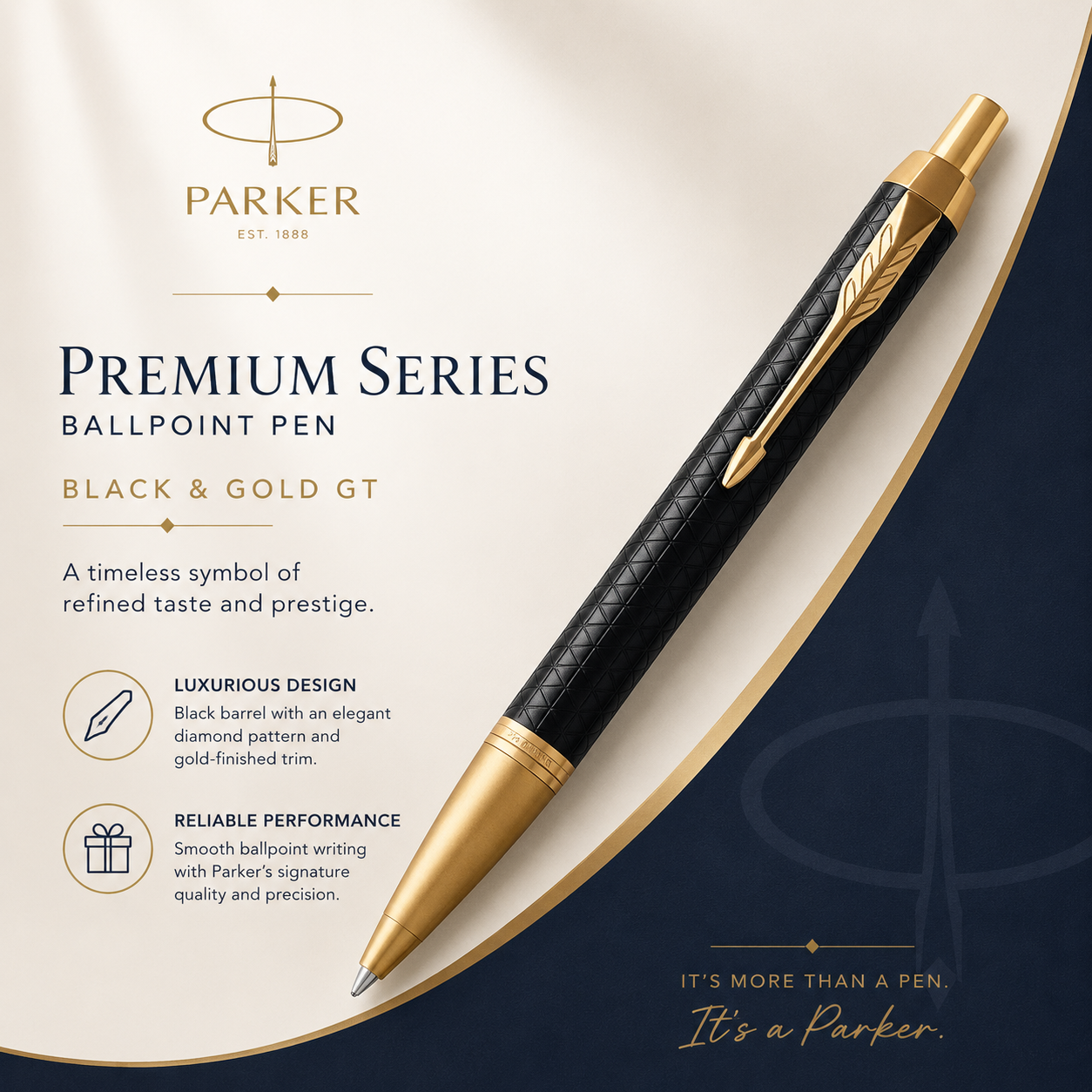 Parker IM Premium Ballpoint Pen – Black with Gold Trim | Premium Ballpoint Pen