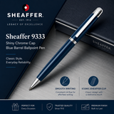 Sheaffer 9333 Ballpoint Pen – Shiny Chrome Cap & Blue Nickel Trim