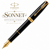 Parker Sonnet Matte Black Lacquer GT Fountain Pen – 18K Solid Gold Nib & Gold-Plated Trim